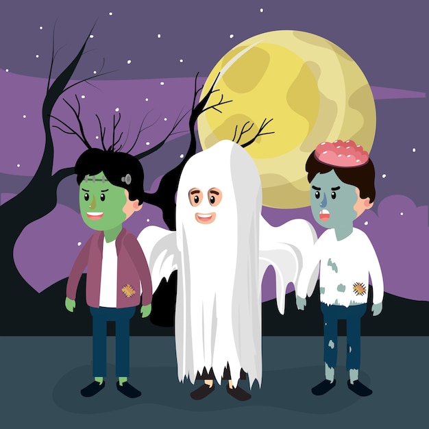 Kinderen en halloween-avond