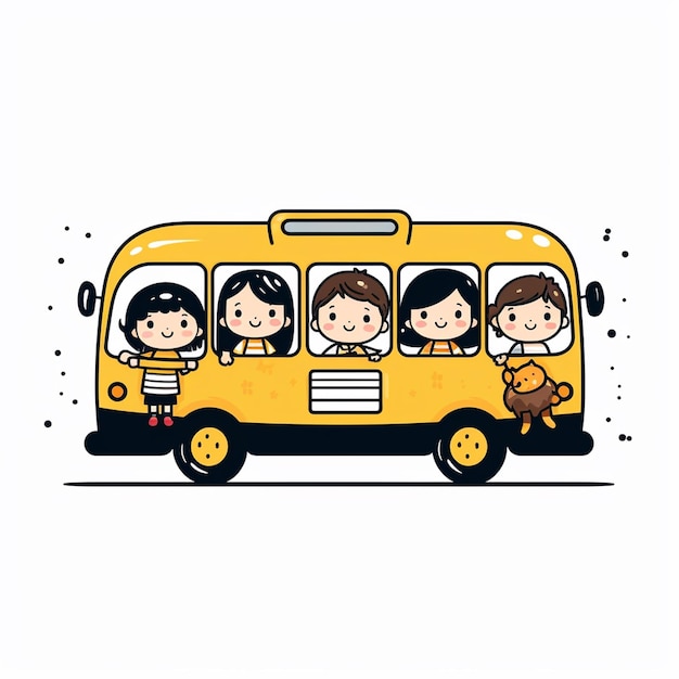 Kinderen gaan naar school met de schoolbus.