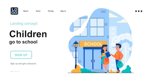 Kinderen gaan naar school plat ontwerpconcept