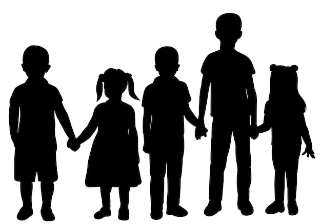 Kinderen hand in hand silhouet op witte achtergrond geïsoleerde vector