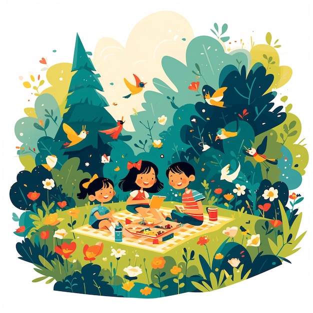 Vector kinderen hebben een picknick op kinderdag
