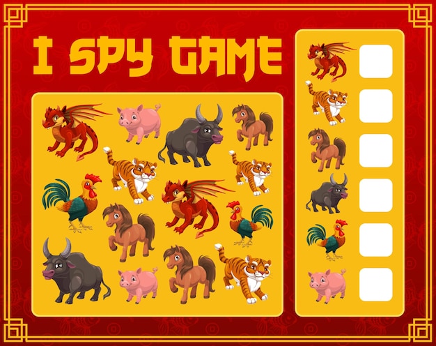 Kinderen ik bespioneer spel met chinese kalenderdieren