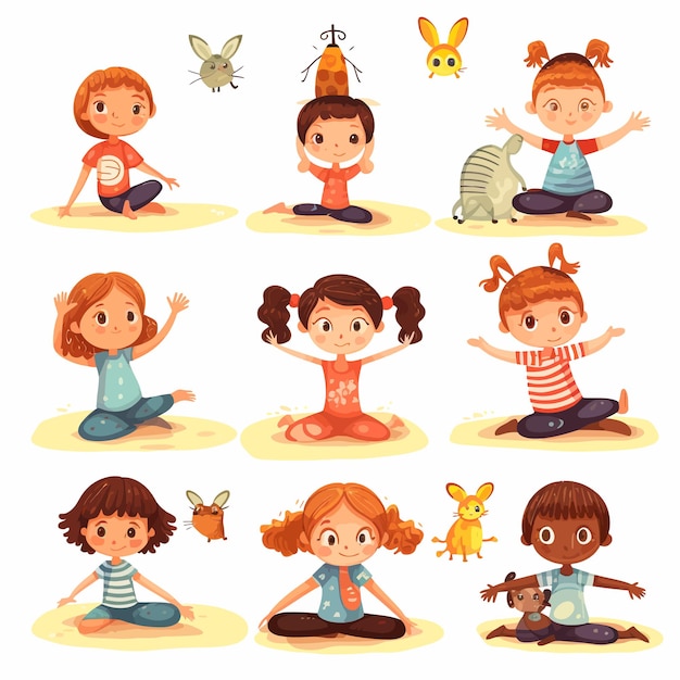 Vector kinderen in yoga poses kleine kinderen doen yoga