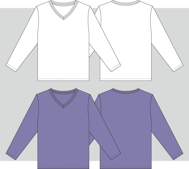 Kinderen Jongens V-hals Hals T-shirt met volledige mouw Platte schets Voor- en achterkant