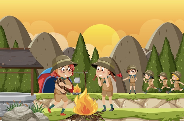 Kinderen kamperen in het bos