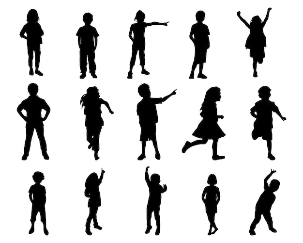 Kinderen kinderen silhouet set, vector silhouet van kinderen.