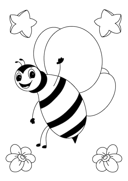 Kinderen kleurboek bijenvlieg ster en natuur illustratie