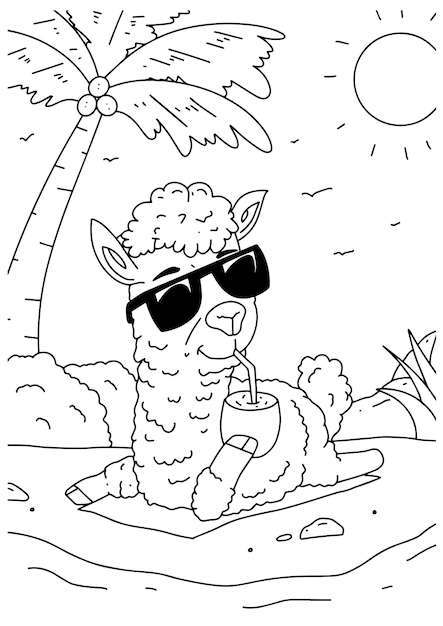 Kinderen kleurboek pagina schapen op het strand ilustration