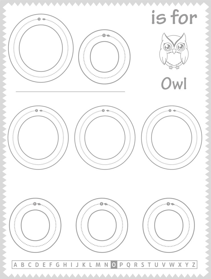 Vector kinderen leren alfabet tracering werkblad met letter en woordenschat o