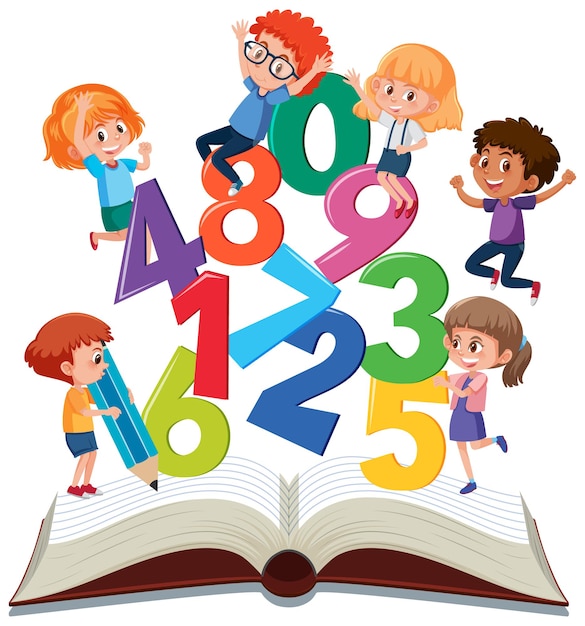 Kinderen leren wiskunde met hulpmiddelen op boek geïsoleerd