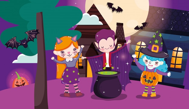 kinderen met halloween kostuum