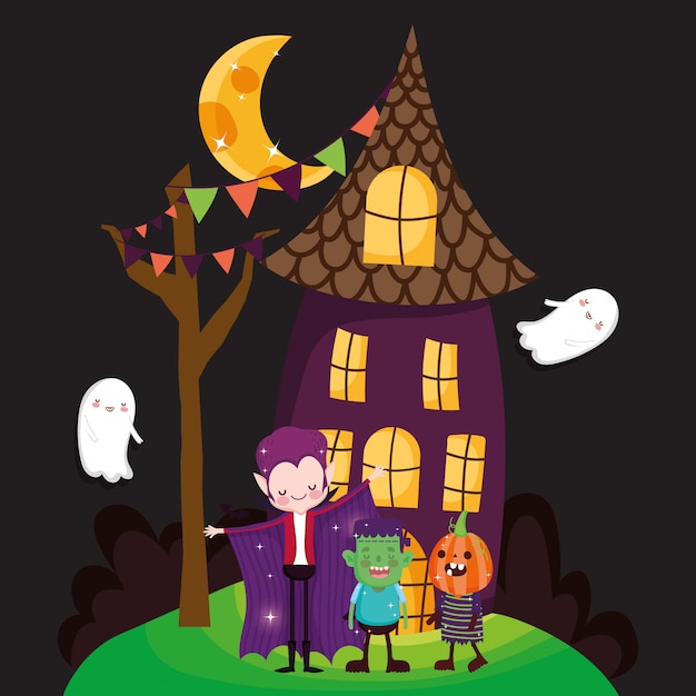 Vector kinderen met halloween kostuum