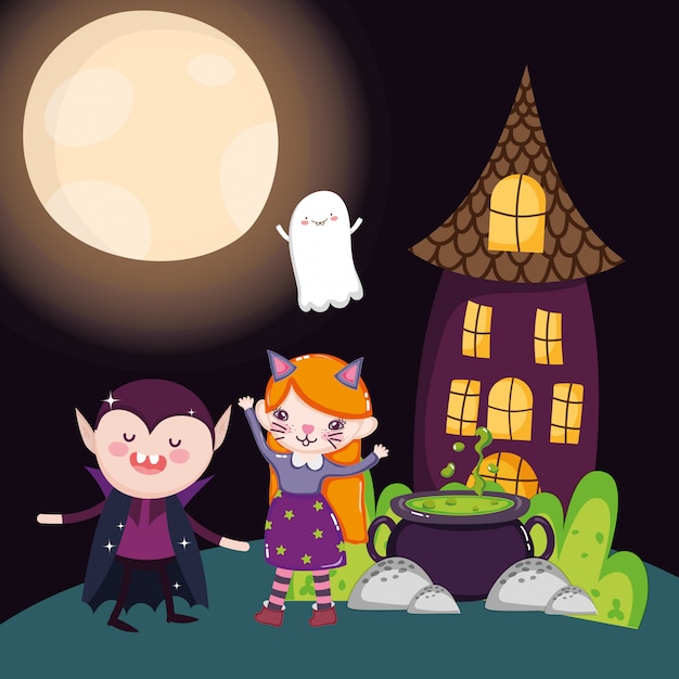 Vector kinderen met halloween kostuum