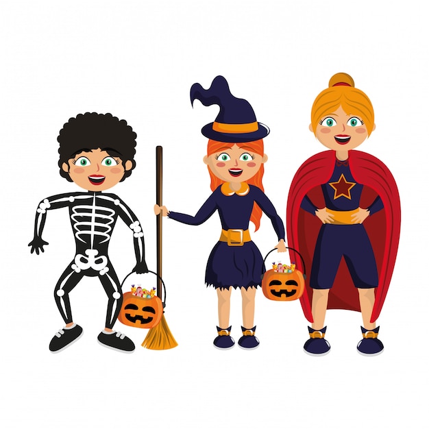 Vector kinderen met halloween-kostuums