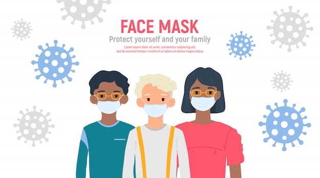 Kinderen met medische maskers op gezichten om hun te beschermen tegen coronavirus covid-19, 2019-nCov geïsoleerd op een witte achtergrond. Kinderen virusbescherming concept. Blijf Veilig. illustratie