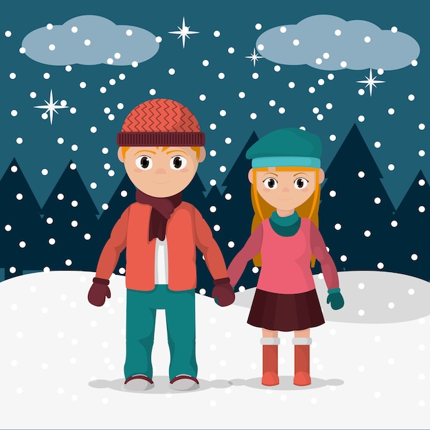 kinderen met winterkleren in het sneeuwweer