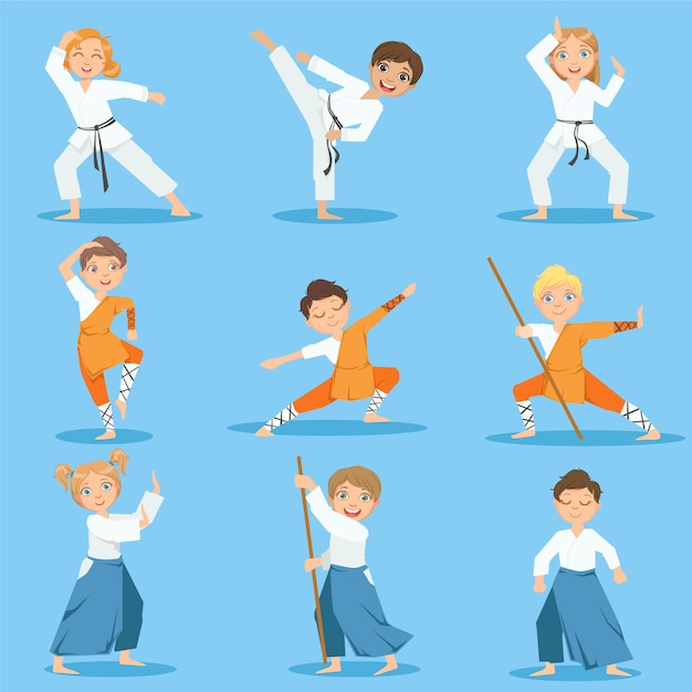 Vector kinderen op martial arts praktijk