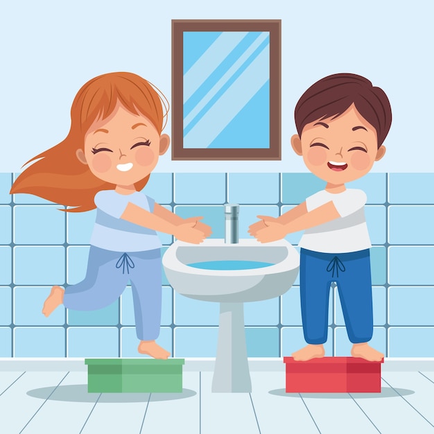 Vector kinderen paar handen wassen