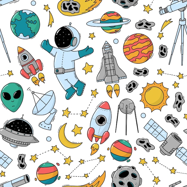kinderen ruimte doodles naadloos patroon voor behang verpakking papier scrapbooking stationery beddengoed