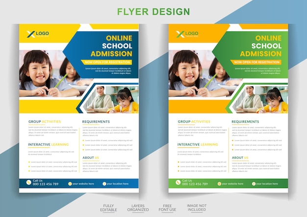 Kinderen schoolonderwijs toelating flyer terug naar school flyer ontwerpsjabloon