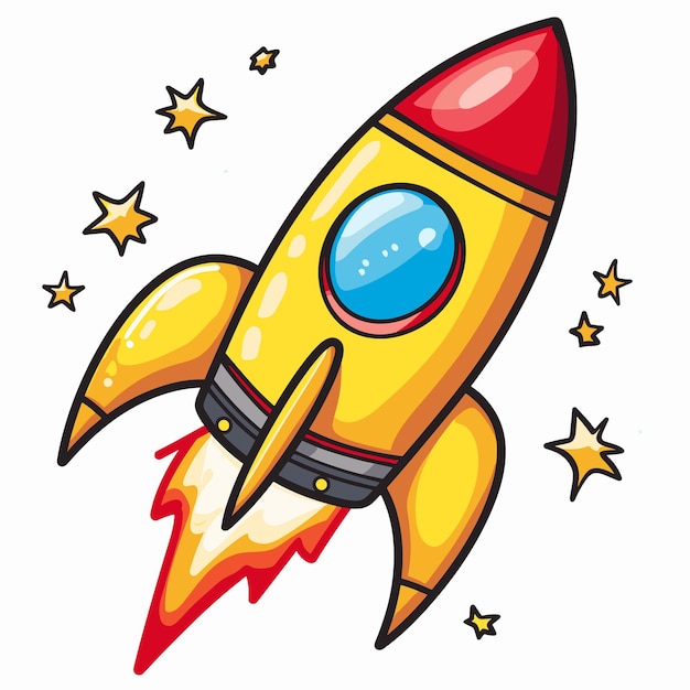 Vector kinderen simplistic rocket clipart op witte achtergrond