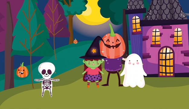 kinderen spelen trick or treat op halloween