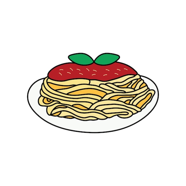 Vector kinderen tekenen cartoon vector illustratie bolognese saus pasta spaghetti pictogram geïsoleerd