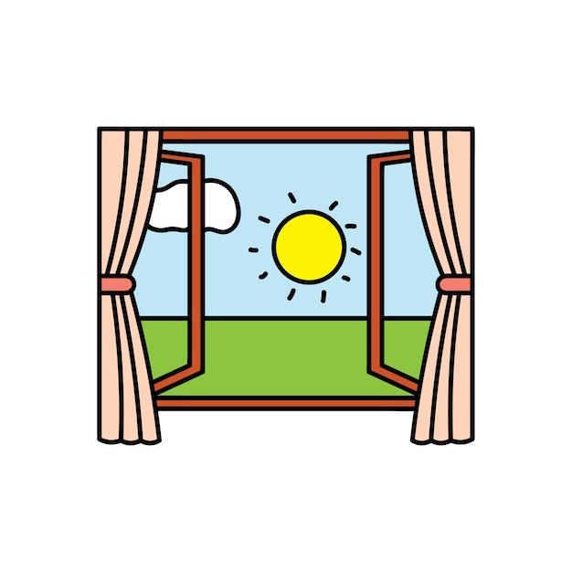 Kinderen tekenen Cartoon Vector illustratie venster weergave ochtend pictogram geïsoleerd op witte achtergrond