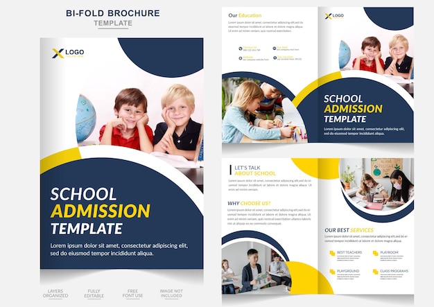 Kinderen terug naar onderwijs school toelating brochure ontwerpsjabloon school tweevoudig brochureontwerp