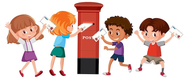 Kinderen versturen brieven met brievenbus