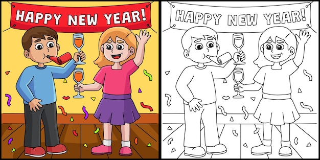 Kinderen vieren nieuwjaar illustratie