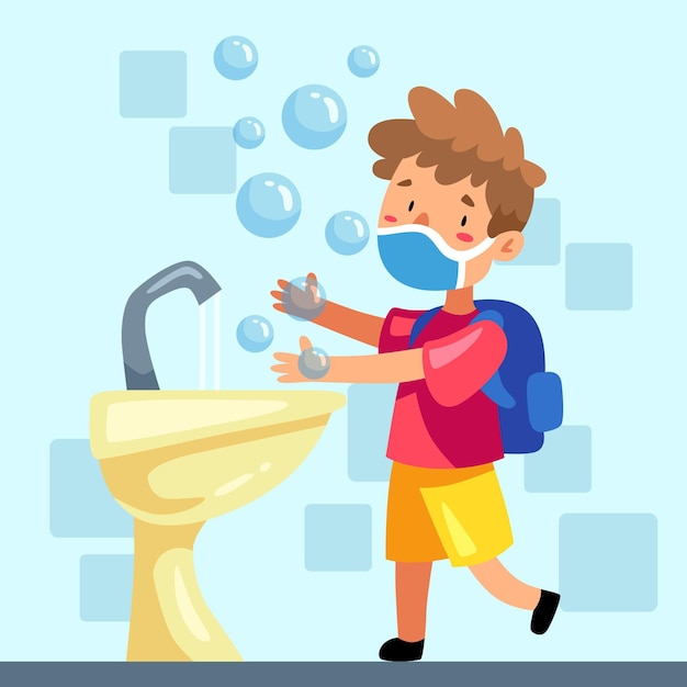 Kinderen wassen hun handen op school