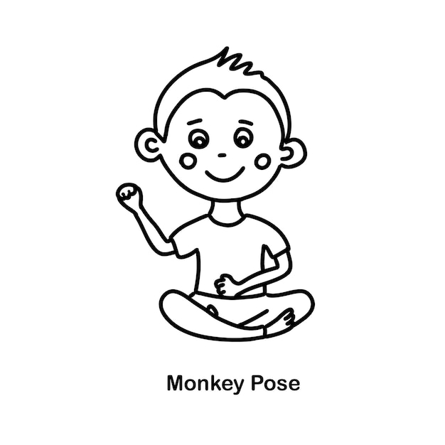 Kinderen yoga aap pose vector cartoon illustratie