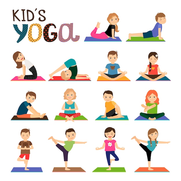 Kinderen yoga vector pictogrammen instellen