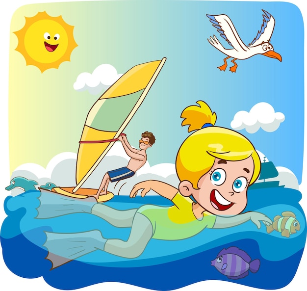 kinderen zwemmen in de zee bij zonnig zomerweer