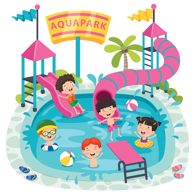 Kinderen zwemmen in een aqua park