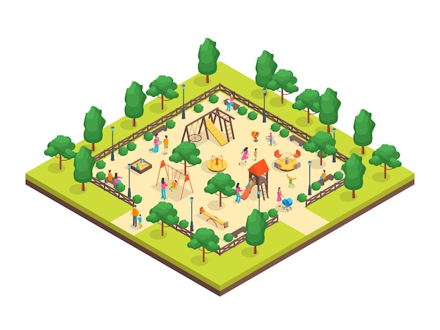 Vector kinderenparkconcept 3d isometrische weergave voor web- en app-ontwerp vectorillustratie van outdoor kid playground