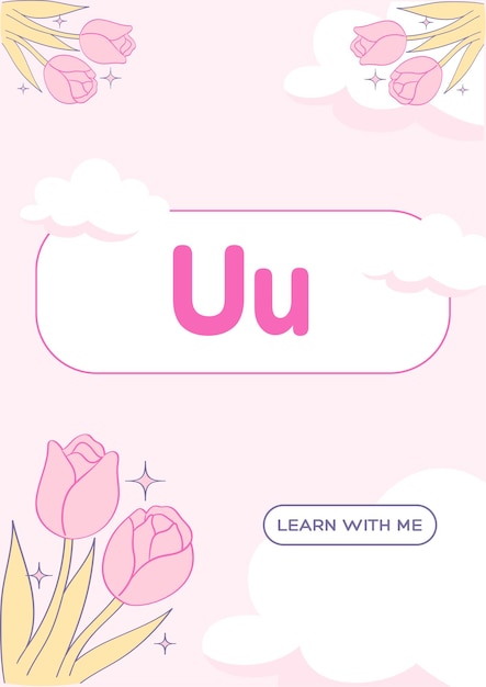 Kindergarten Alphabet Worksheets handdrawn kawaii letter Uu