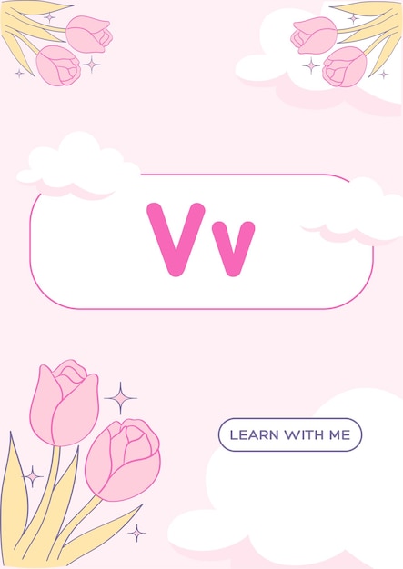 Kindergarten Alphabet Worksheets handdrawn kawaii letter Vv