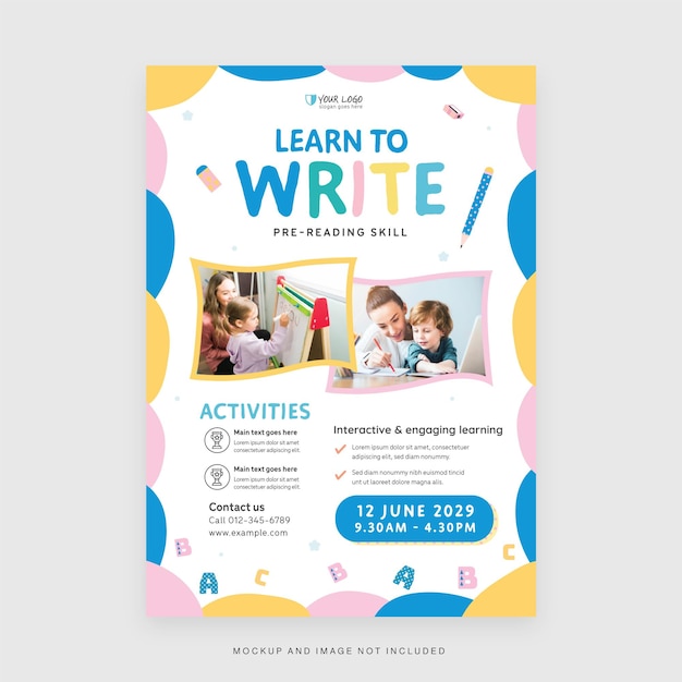 kindergarten education flyer template in vector