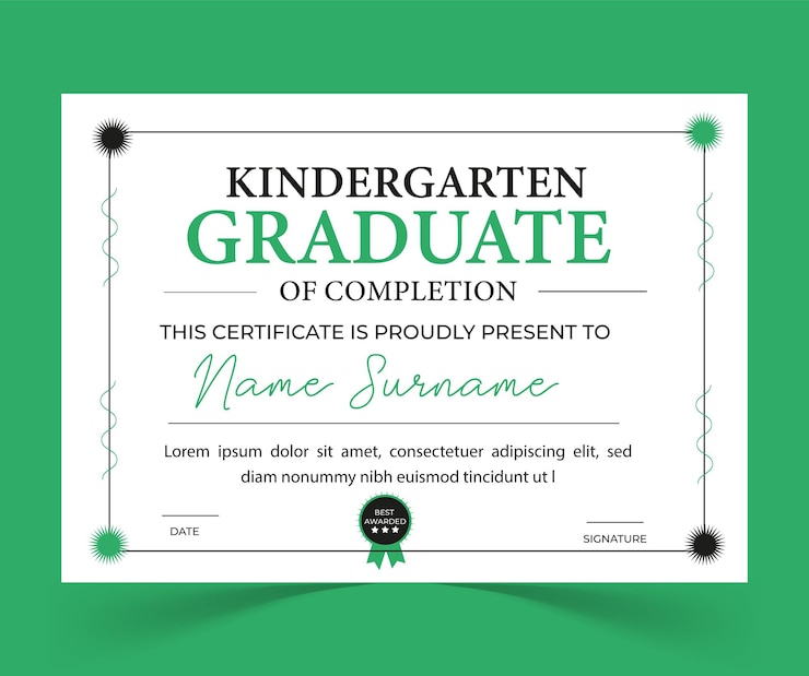 Vector kindergarten graduate certificate of completion