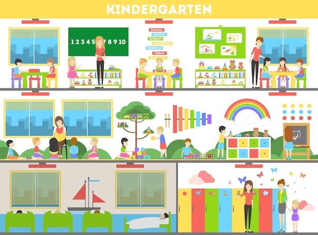 Kindergarten interior set Preshool for children Playing and learning