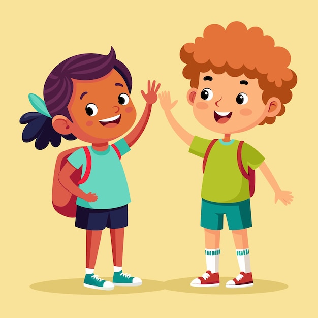 Vector kindergarten kinderen gaan naar school student met de hand getekende mascotte cartoon personage sticker icoon concept