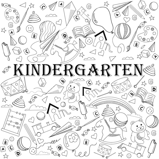 Kindergarten line art design vector illustration