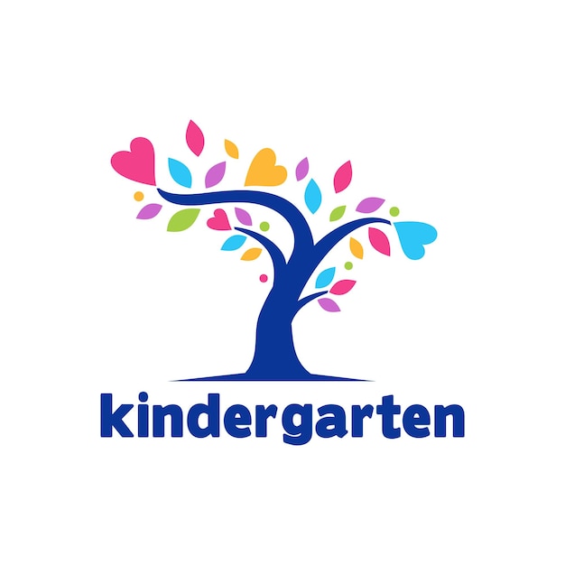 Vector kindergarten logo with a tree and hearts on it