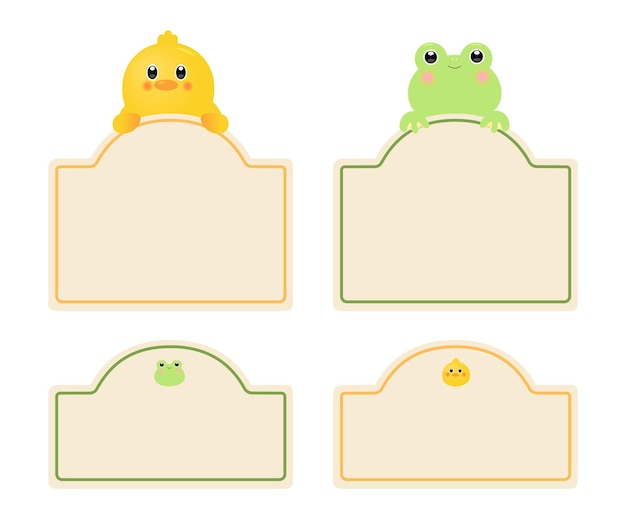 Vector a kindergarten name tag with pictures of chicks and frogs illustration set notepad label sticker