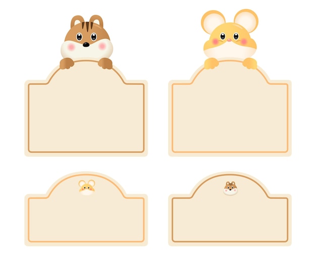 쥐와 다람쥐의 그림이 그려진 유치원 이름표 일러스트 세트 메모장 귀여운