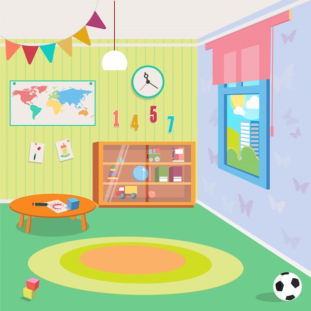 Kindergarten Room Interior with Toys