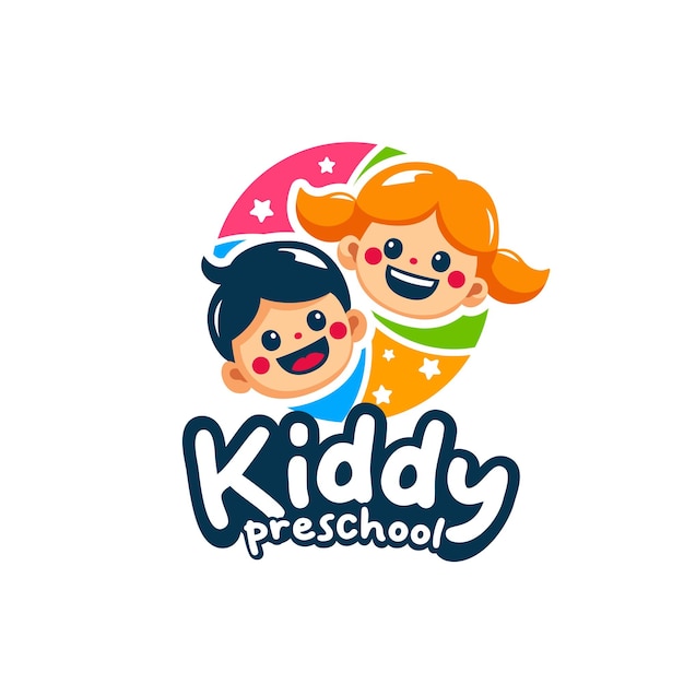 Вектор Детский сад или дошкольный и детский сад с милым логотипом мальчика и девочки