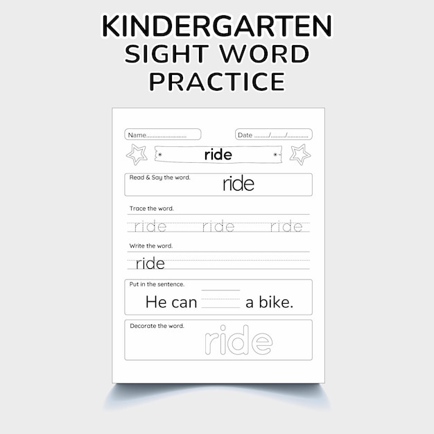 Kindergarten sight word practice worksheet preprimary home schooling